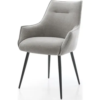 Jídelní židle DELIFE Jídelní židle Alja-Flex s područkami strukturovaná látka Měkký šedá 4-nohá zúžená černá taštičkové pružiny