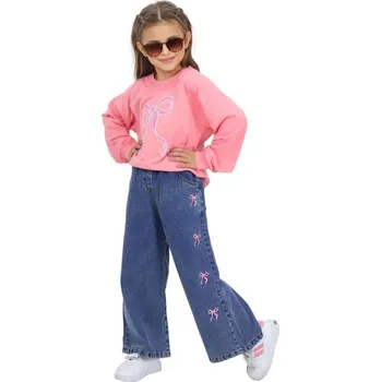 Kojenecká souprava Dívčí souprava s mašlovým motivem – mikina a džíny 128/134