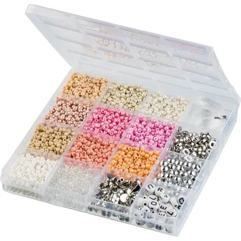 Dětské navlékací korálky crelando® Kreativní sada skleněných korálků (růžovo-bílá)