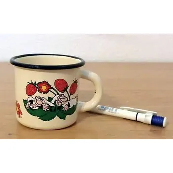 Hrnek smaltovaný 7cm/0,25l krémový Křemílek a Vochomůrka