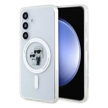 Pouzdro na mobilní telefon Karl Lagerfeld IML Glitter Karl and Choupette MagSafe Zadní Kryt pro Samsung Galaxy S24 Transparent