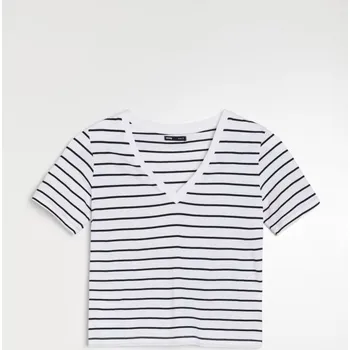 Dámské tričko Sinsay - Bavlněné tričko s výstřihem do V - vícebarevná - 523EU-MLC - 523EU-MLC-M