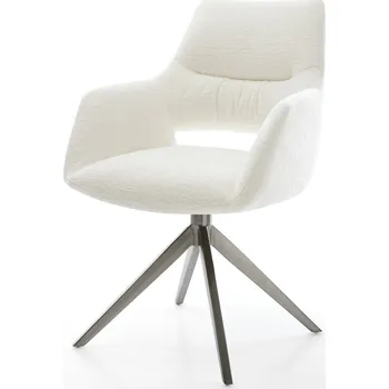 Jídelní židle DELIFE Jídelní židle Yago-Flex s područkami bouclé měkký béžová křížová podnož široká grafit 360° otočný houpací funkce taštičkové pružiny