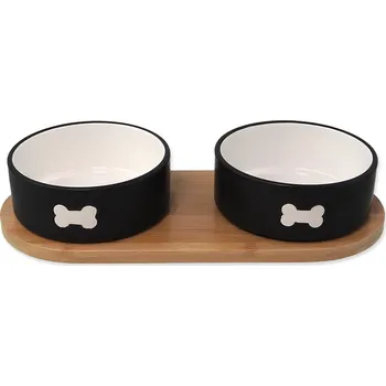 Miska pro psa Set Dog Fantasy misky keramické s podtáckem černé kost 2x 13x5,5cm, 400ml
