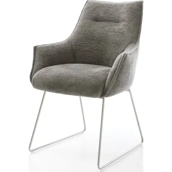 Jídelní židle DELIFE Jídelní židle Alja-Flex s područkami bouclé měkký tmavě béžová tenká podnož nerezová ocel taštičkové pružiny