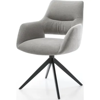 Jídelní židle DELIFE Jídelní židle Yago-Flex s područkami potahová látka Měkký šedá křížová podnož široká černá otočný 360° houpací funkce taštičkové pružiny