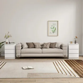 Noční stolek Noční stolky se 3 zásuvkami, 2 kusy | bílé