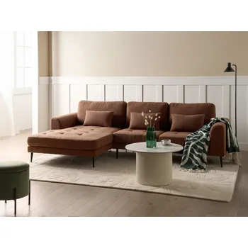 Pohovka Rohová pohovka pravá strana hnědé buklé čalounění ve tvaru L s ozdobnými polštáři Beliani