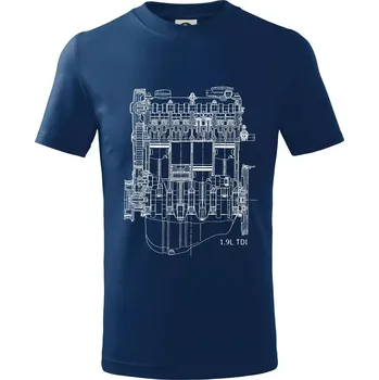 Chlapecké tričko Motor Škoda/ VW 1.9L TDI ze předu - Tričko dětské bavlněné - 134 cm/8 let ( Půlnoční modrá )
