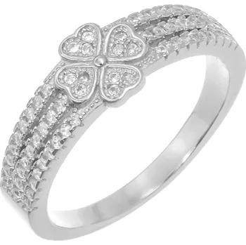 Prsten Argento 72907 Stříbrný prsten - čtyřlístek, čiré kulaté zirkony | Velikost prstenu: 57mm