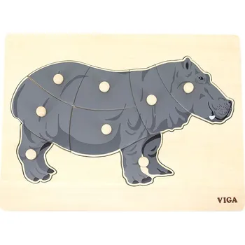 Dřevěná hračka Dětské dřevěné puzzle s úchyty Viga hroch Montessori