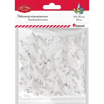 Vánoční dekorace Titanum Polystyrenová dekorace, hvězdy, BÍLÉ, 20x18mm, 60ks/bal.