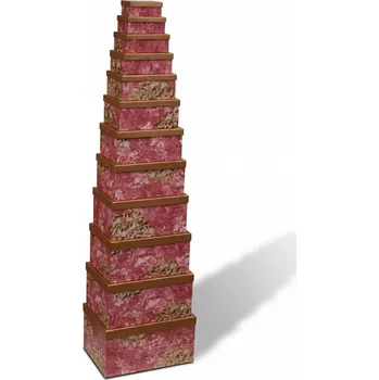 Úložný box Růžové obdélníkové krabičky se vzory s hnědým víčkem sada 12 ks