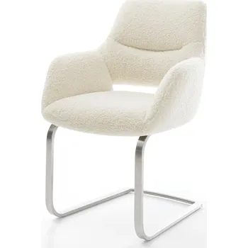 Jídelní židle DELIFE Jídelní židle Yago-Flex s područkami plyšový manšestr béžová jídelní židle plochý nerezová ocel taštičkové pružiny