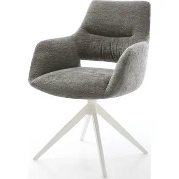 Jídelní židle DELIFE Jídelní židle Yago-Flex s područkami bouclé měkký tmavě béžová křížová podnož široká bílá otočná 360° houpací funkce taštičkové pružiny