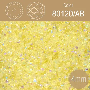 Dětské navlékací korálky Korálky BROUŠENÉ 4mm. Barva 80120/AB. Průhledná žlutá s pokovem AB. Balení 120Ks.