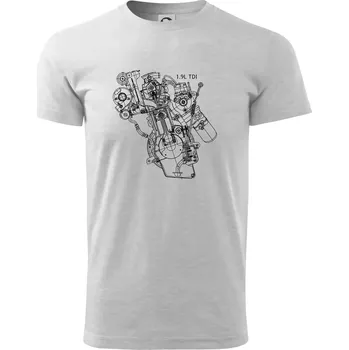 Pánské tričko Motor Škoda/ VW 1.9L TDI z boku - Triko extra velké (5-8XL) - 7XL ( Světlešedý Melír )