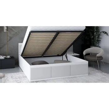 Postel Manželská postel PANAMA T 160x200 se zvedacím kovovým roštem BÍLÁ