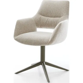 Jídelní židle DELIFE Jídelní židle Yago-Flex s područkami látka Měkký béžová křížová podnož Titanová barva 360° otočný houpací funkce taštičkové pružiny