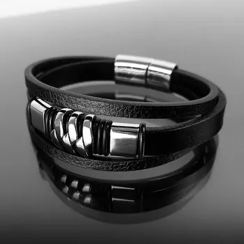 Náramek Exkluzivní pánský náramek z kůže a oceli, balený v dárkové krabičce č. 1327