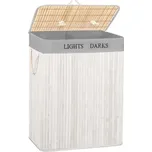 Koš na prádlo dvoudílný 105l SPRINGOS bambus bílý/světle šedý