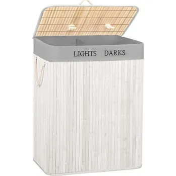 Koš na prádlo Koš na prádlo dvoudílný 105l SPRINGOS bambus bílý/světle šedý