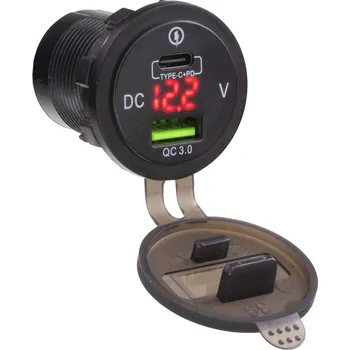 USB nabíječka QC3.0 + USB-C, digitální voltmetr do panelu