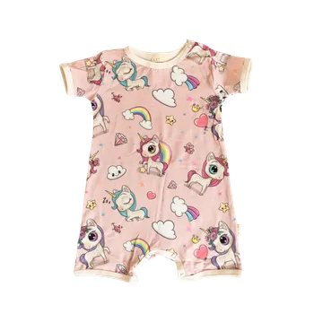 Dupačky FARMERS® Dětský letní overal BAMBUS, růžoví jednorožci Velikost: 110