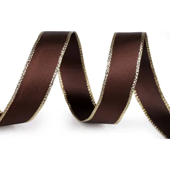 Stuha Atlasová stuha s lurexovým okrajem a drátem šíře 24 mm