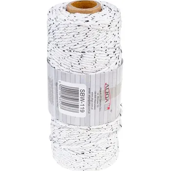 Set školních potřeb Sznurek bawełniany 3mm x 100m biały ze srebrny nitką SBW-119 splot 21 nitek, Aliga