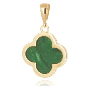 Šperk Ego Fashion Přívěšek ze žlutého zlata čtyřlístek s malachitem Žlutá