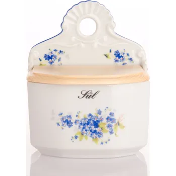 Váza Český porcelán, a.s., Dubí Dóza závěsná s nápisem Sůl, 700 ml, pomněnky, Český porcelán