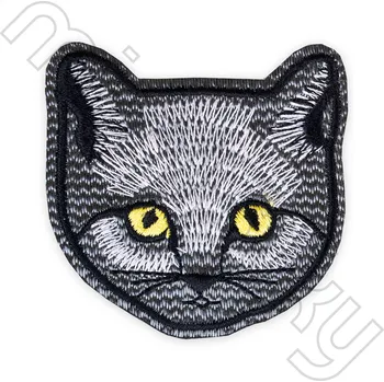 Nášivka Nažehlovačka kočka hlava šedá