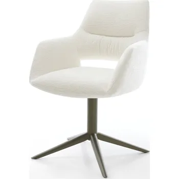 Jídelní židle DELIFE Jídelní židle Yago-Flex s područkami bouclé měkký béžová křížová podnož titanová barva 360° otočný houpací funkce taštičkové pružiny