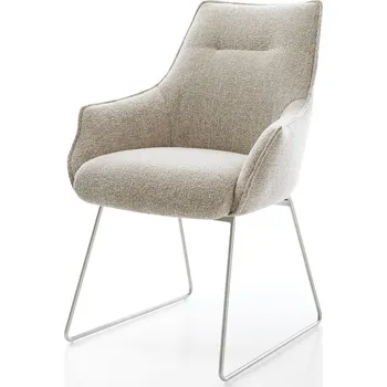 Jídelní židle DELIFE Jídelní židle Alja-Flex s područkami látka Měkký béžová tenká podnož nerezová ocel taštičkové pružiny