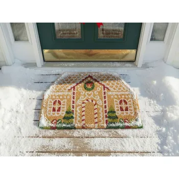 Rohožka z přírodního kokosu s gumovým spodkem 45 x 75 cm perníkový domek sváteční motiv protiskluzová Beliani