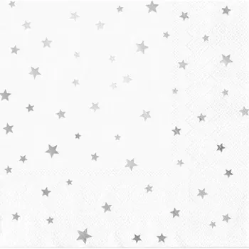 Papírový ubrousek Ubrousky papírové bílé se stříbrnými hvězdami 33 x 33 cm 10 ks