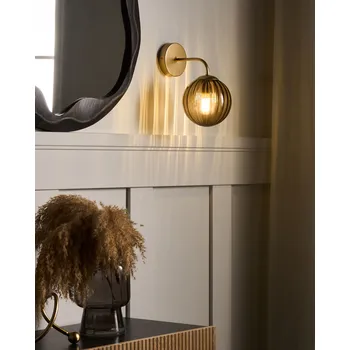 Nástěnné svítidlo Nástěnné svítidlo zlaté tmavě hnědé sklo železo 28 cm kulovité stínítko ložnice obývací pokoj retro art deco Beliani