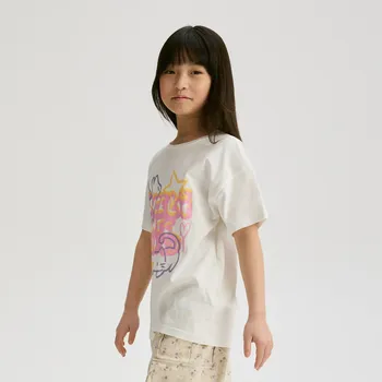 Dívčí oblečení Reserved - Bavlněné tričko s potiskem - krémová - 295DB-01X - 295DB-01X-128-2