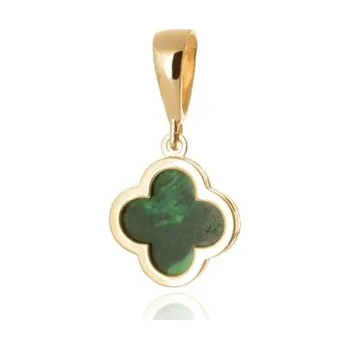 Přívěsek Zlatý přívěšek ze žlutého zlata čtyřlístek s malachitem ZZ1497F + dárek zdarma