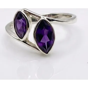 Prsten Ametystové světlo - stříbrný prsten s dvojicí ametystů - 9 (EU: 59-61)