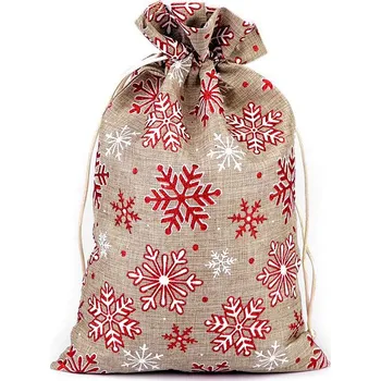 Vánoce Vánoční dárkový pytlík vločky s glitry 20,5x30,5 cm imitace juty, velké, režná přírodní