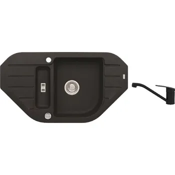 Granitový dřez Alveus - Set dřezu Niagara 60 a baterie Clara, s ovládáním odpadu, carbon SETA25920