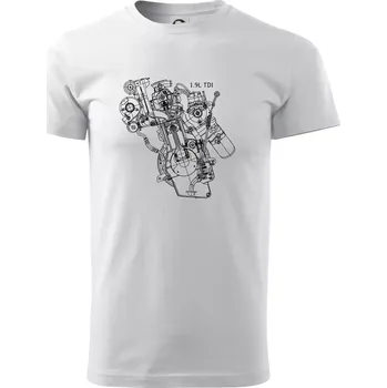 Pánské tričko Motor Škoda/ VW 1.9L TDI z boku - Triko extra velké (5-8XL) - 6XL ( Bílá )