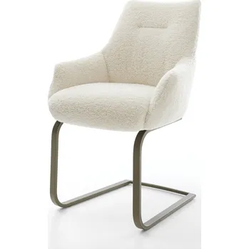 Jídelní židle DELIFE Jídelní židle Alja-Flex s područkami plyšový manšestr béžová jídelní židle plochý titanová barva taštičkové pružiny