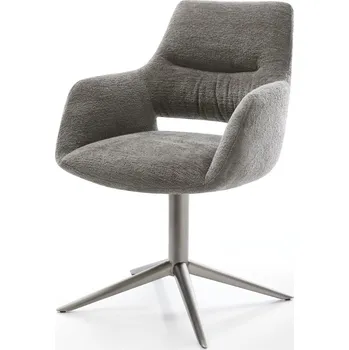 Jídelní židle DELIFE Jídelní židle Yago-Flex s područkami bouclé měkký tmavě béžová křížová podnož grafit 360° otočný houpací funkce taštičkové pružiny