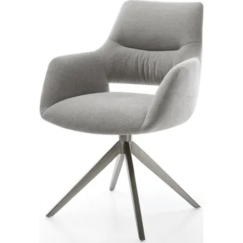 Jídelní židle DELIFE Jídelní židle Yago-Flex s područkami potahová látka Měkký šedá křížová podnož široká grafitová 360° otočná houpací funkce taštičkové pružiny