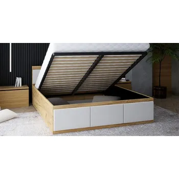 Postel Manželská postel PANAMA T 140x200 se zvedacím kovovým roštem DUB BÍLÁ