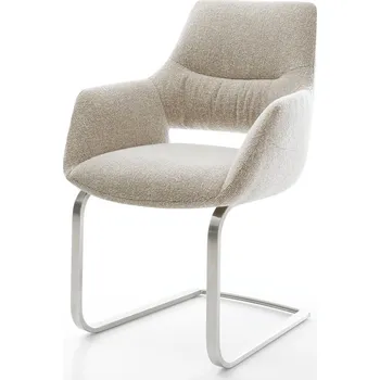 Jídelní židle DELIFE Jídelní židle Yago-Flex s područkami látka Měkký béžová jídelní židle plochý nerezová ocel taštičkové pružiny