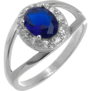 Prsten Argento 72966 Stříbrný prsten - modrý oválný zirkon, čiré kulaté zirkony | Velikost prstenu: 60mm